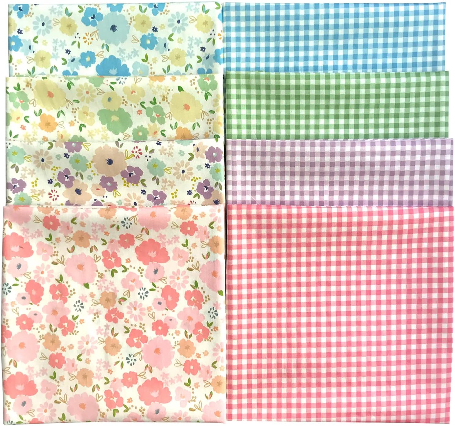 8pcs 18x22inches (46x56cm) Cotton Fabric Floral Pre-Cut Quilt Squares Fat Quarters Fabric Bundles for Sewing & Quilting, Multicolor