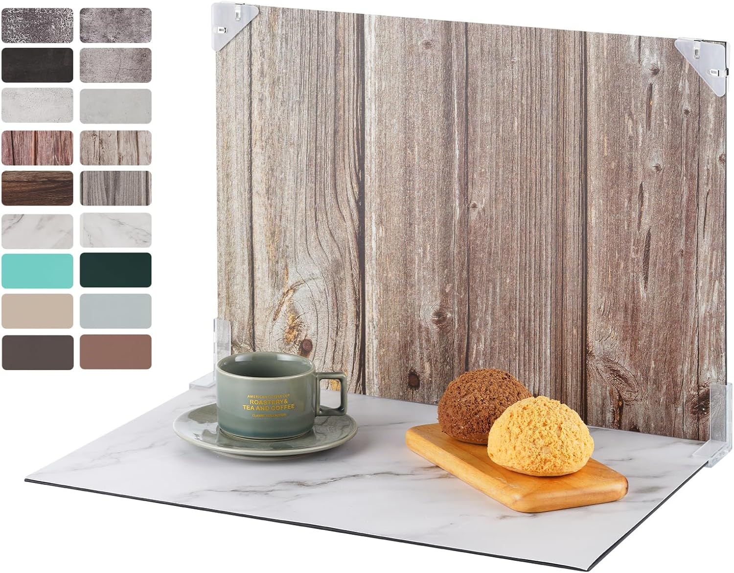 HengMing Photo Backdrop Kit 30x40 cm for Small Product Photography Reflector Cardboard and 9 Pcs Double-sided Background Papers with 18 Patterns for Food Jewelry Cosmetics