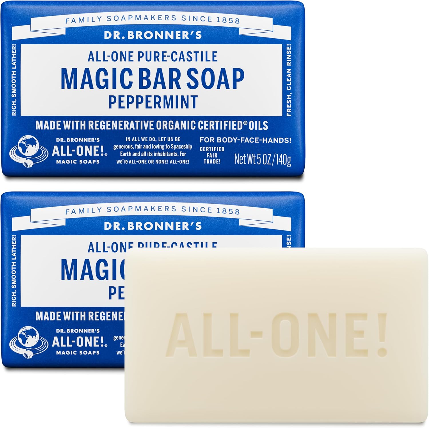 Dr. Bronner's Organic Peppermint Pure-Castile Bar Soap, 2 Pack (2 x 140 g)