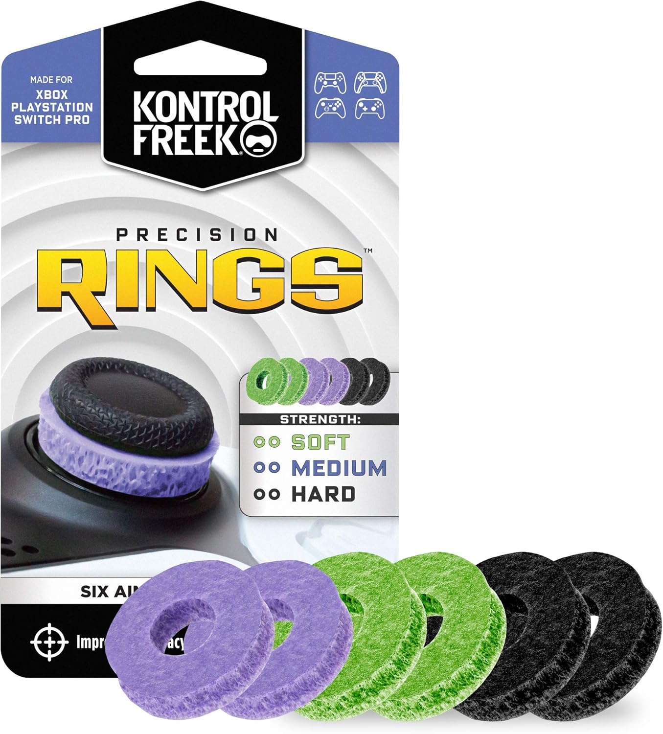 KontrolFreek Precision Rings | Aim Assist Motion Control for PlayStation 4 (PS4), Playstation 5 (PS5), Xbox One, Xbox Series X, Switch Pro & Scuf Controller | Mixed Strength