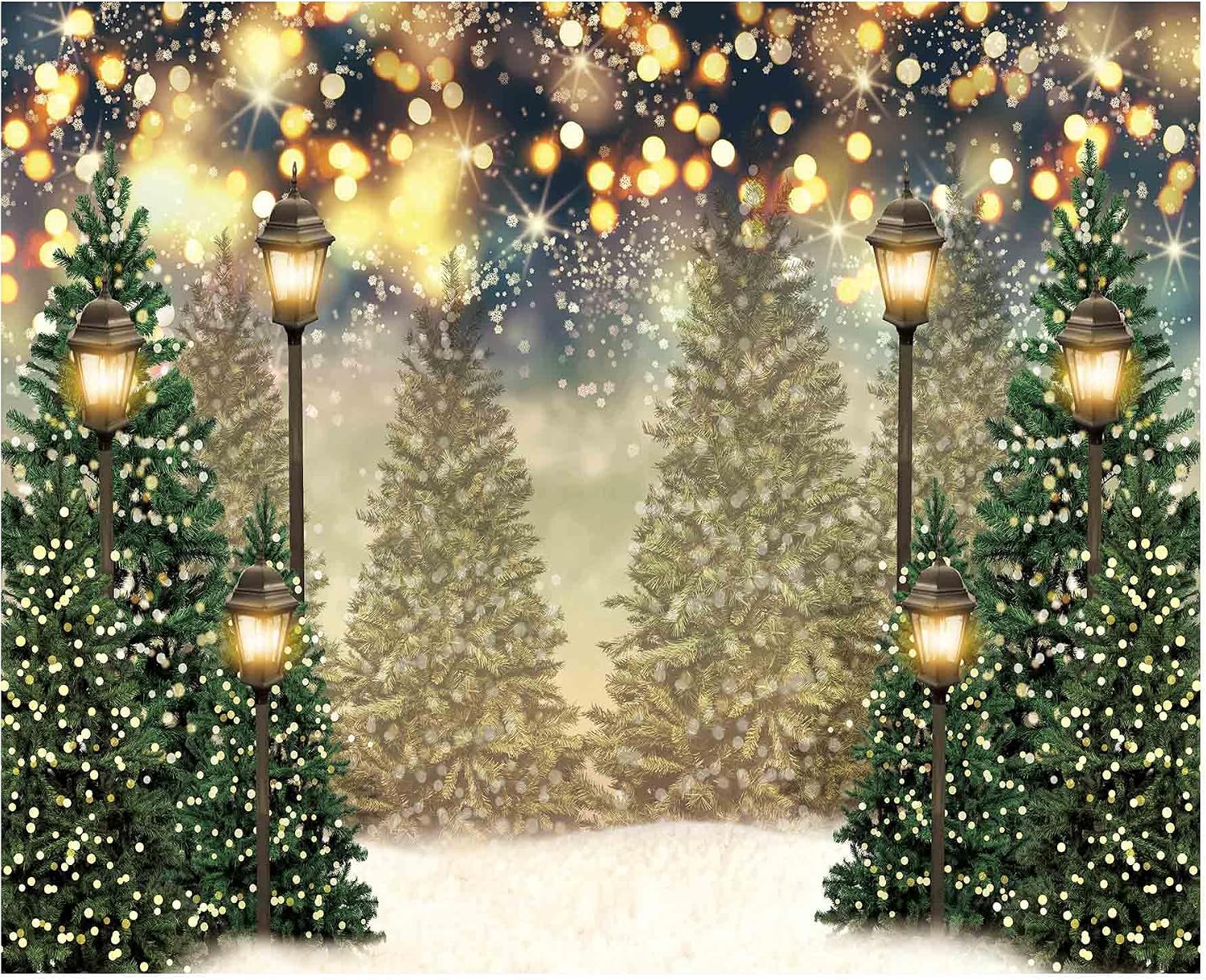 Allenjoy 10x8ft Winter Forest Landscape Photography Backdrop Glitter Spot Xmas Green Pine Trees Snowy Wonderland Background for Christmas New Year Party Decor Banner Portrait Photo Booth Props