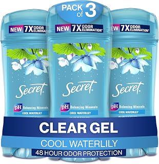 Secret Fresh Antiperspirant Deodorant for Women, 72hr Breathable Sweat & Odor Protection, Instant Freshness & Gentle, PH Balancing Minerals, Clear Gel, Waterlily Scent, 2.6 oz (Pack of 3)