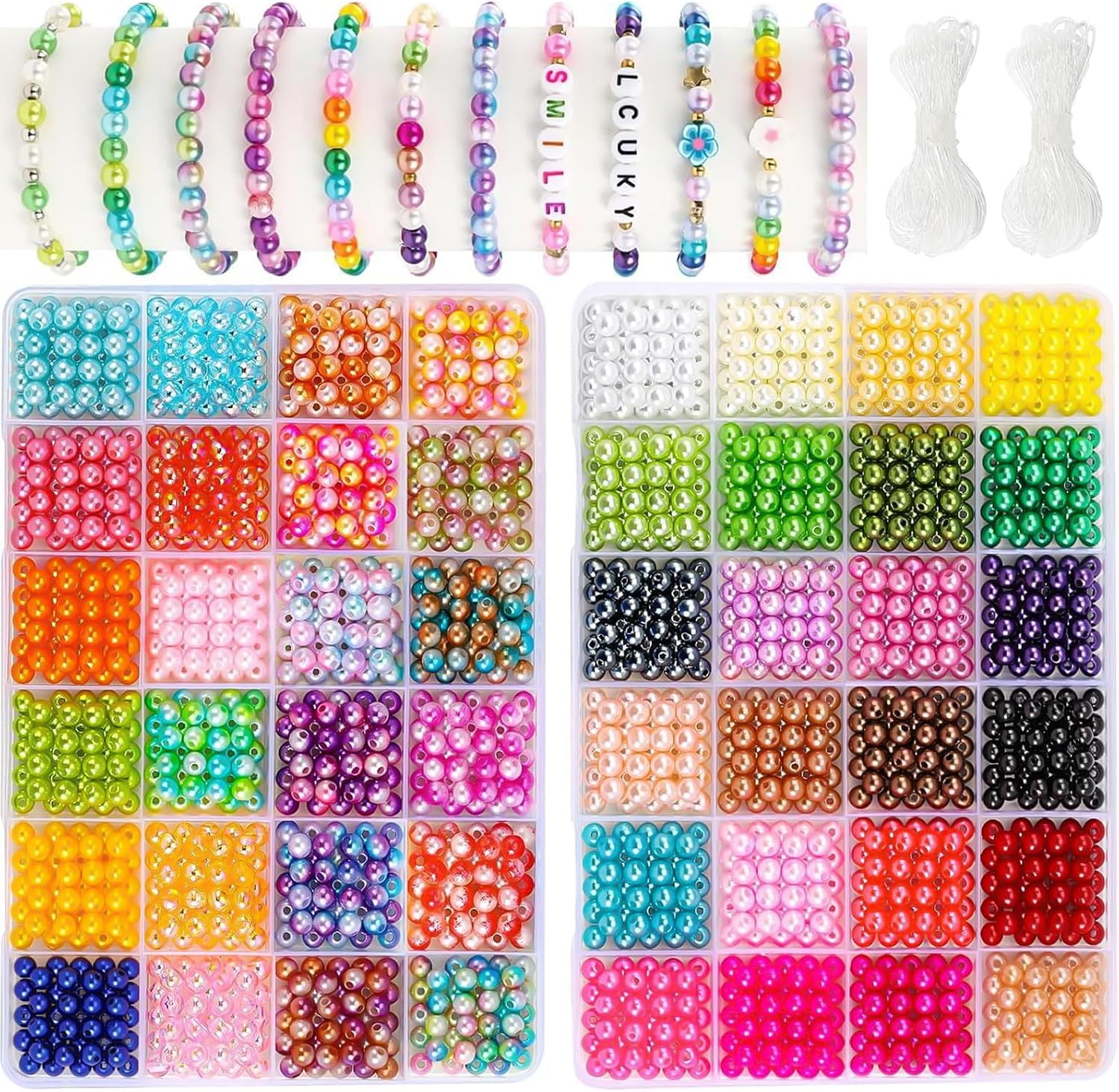 Hautllaif 2400pcs Round Glass Beads Bracelet Making Kit, 28 Colors 6mm Pearl Beads for Jewelry Making, Assortment for DIY Crafts