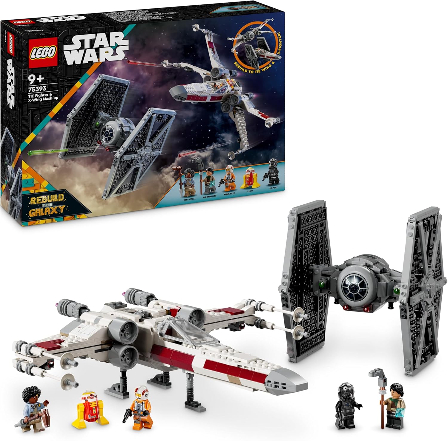 LEGO Star Wars 75393 TIE Fighter & X-Wing Mash-up - Building Toy with 2 Starships, 4 Minifigures and a Droid Figure, Creative Gift for 9+ Year Old Boys and Fans
