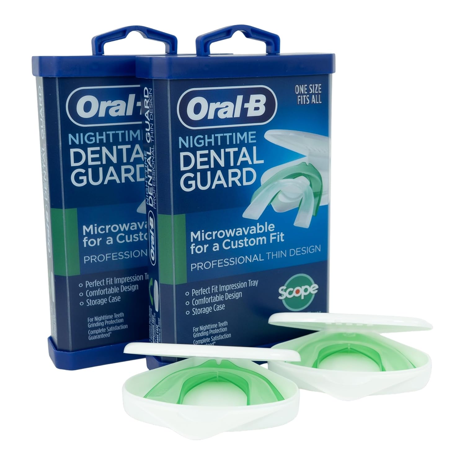 Oral-B Mouth Guard for Grinding Teeth at Night - Nighttime Dental Guard – Moldable Night Guard with Scope Mint Flavor – Less Than 3-Minutes for Custom Teeth Protection - 2 Pack
