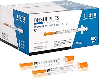 BH Supplies Insulin Syringes U-100 31G 1ml/cc 5/16" (8mm) Pack of 100 Pcs