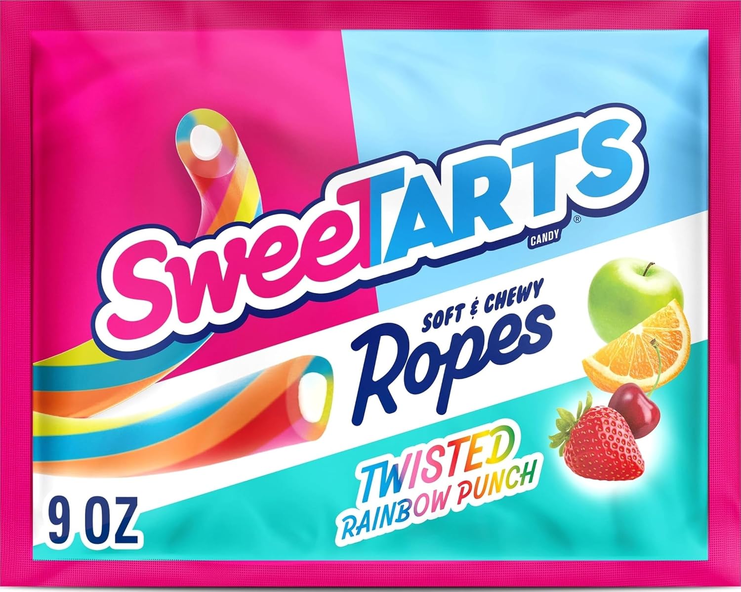 SweeTARTS Ropes Twisted Rainbow Punch Candy, Soft & Chewy, 9 oz