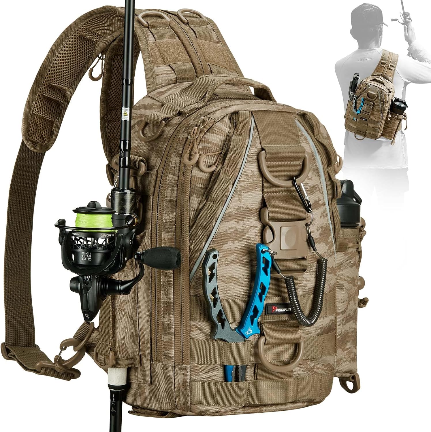Piscifun Fishing Tackle Backpack with Rod & Gear Holder, Lightweight Outdoor Water-Resistant Fishing Shoulder Storage Bag