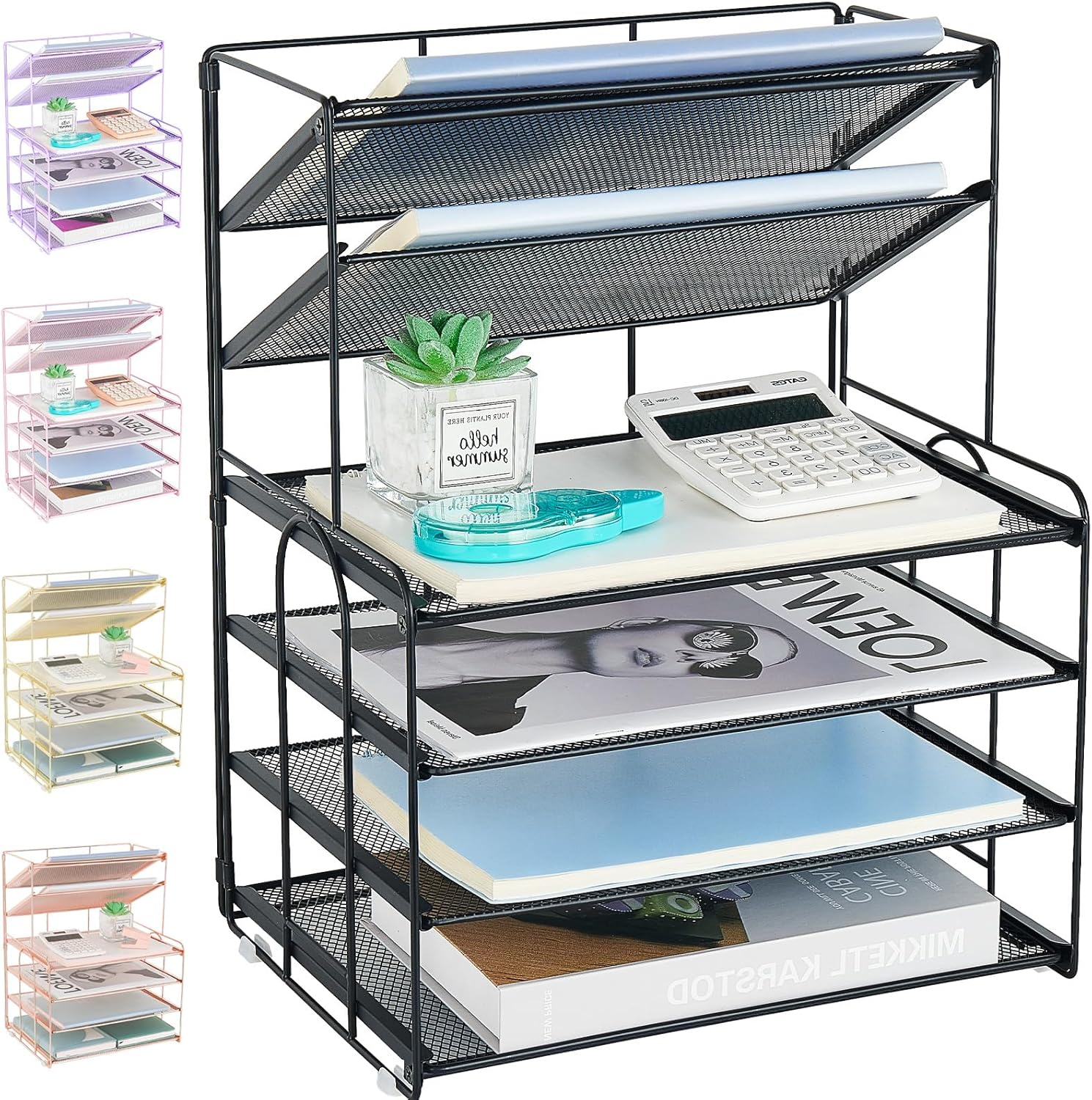 OPNICE 6-Tier Letter Tray Paper Organizer, Desk Organizers and Accessories, Desktop File Organizer, Office Desk Accessories for Office Supplies(Black)