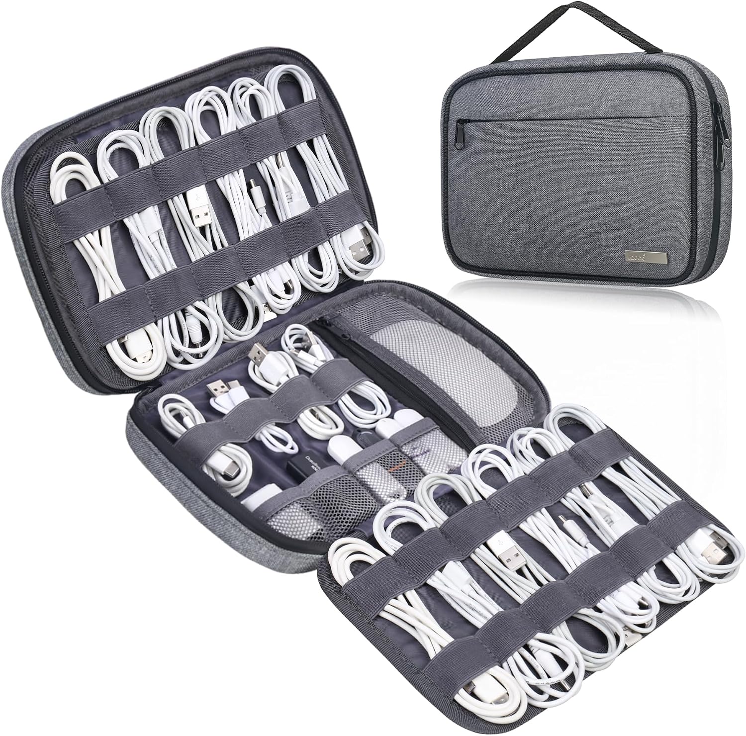 Lacdo Cord Organizer Travel, Cable Organizer Bag Case, Portable Electronics Organizer Travel Case, 6 Layer Large Capacity Charging Cords Storage Organizer for Cables, SD Card, Travel Essentials, Gray
