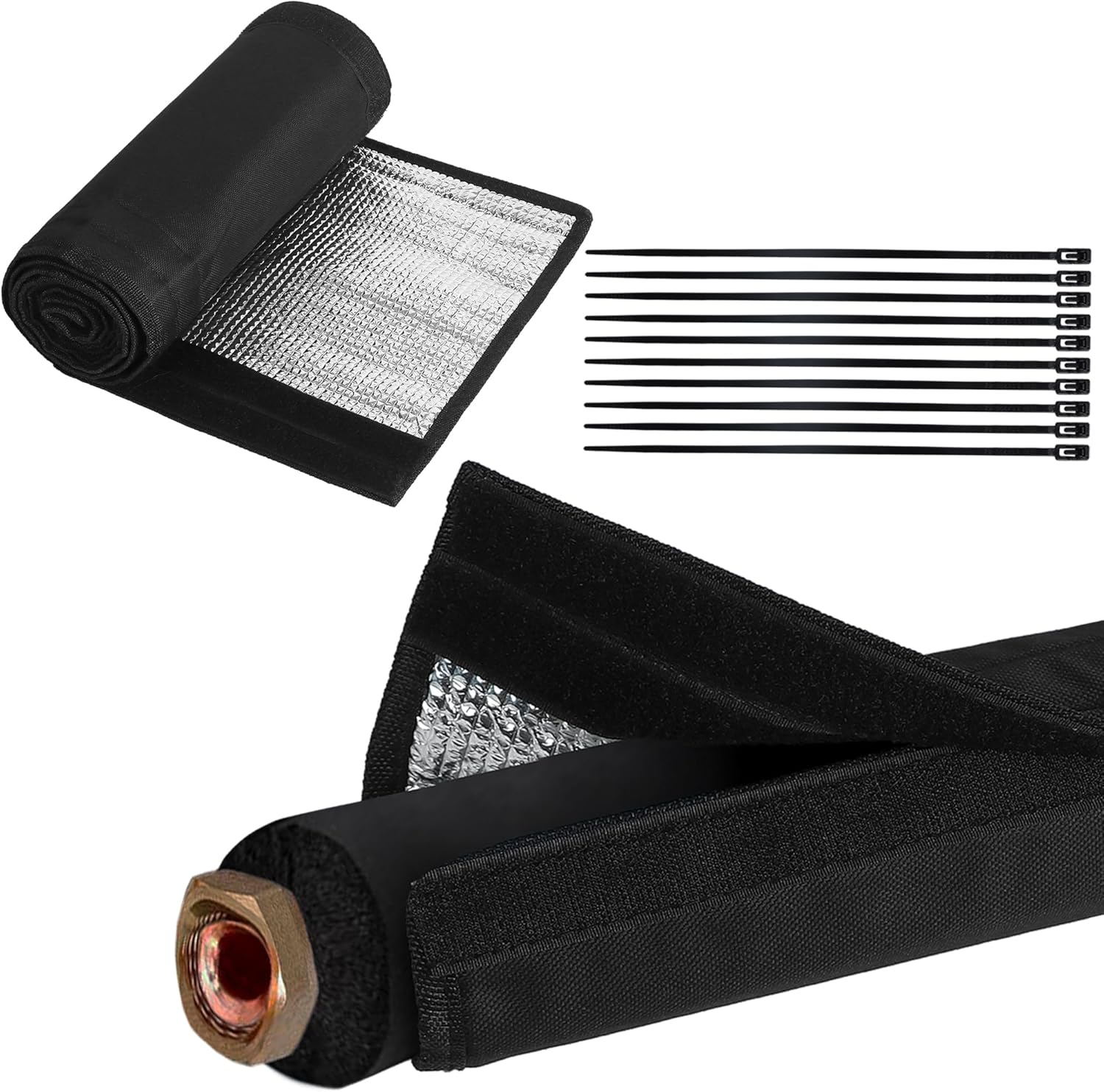 3 Layers HVAC Copper Pipe Insulation Cover, 600D Oxford AC Pipe Insulation Covers for Outside, 72x10.2 Inch Adjustable Copper Line Insulation Sleeve Wrap for Central Air Conditioning Mini Splits