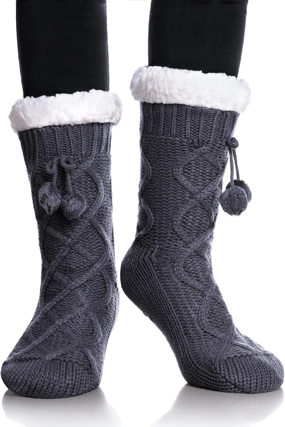 Yebing Womens Non Slip Slipper Socks Winter Warm Soft Cozy Fuzzy Fleece-lined Grippers Home Socks