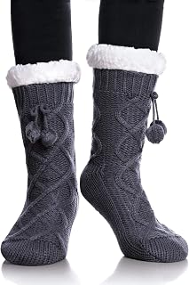 Yebing Womens Non Slip Slipper Socks Winter Warm Soft Cozy Fuzzy Fleece-lined Grippers Home Socks
