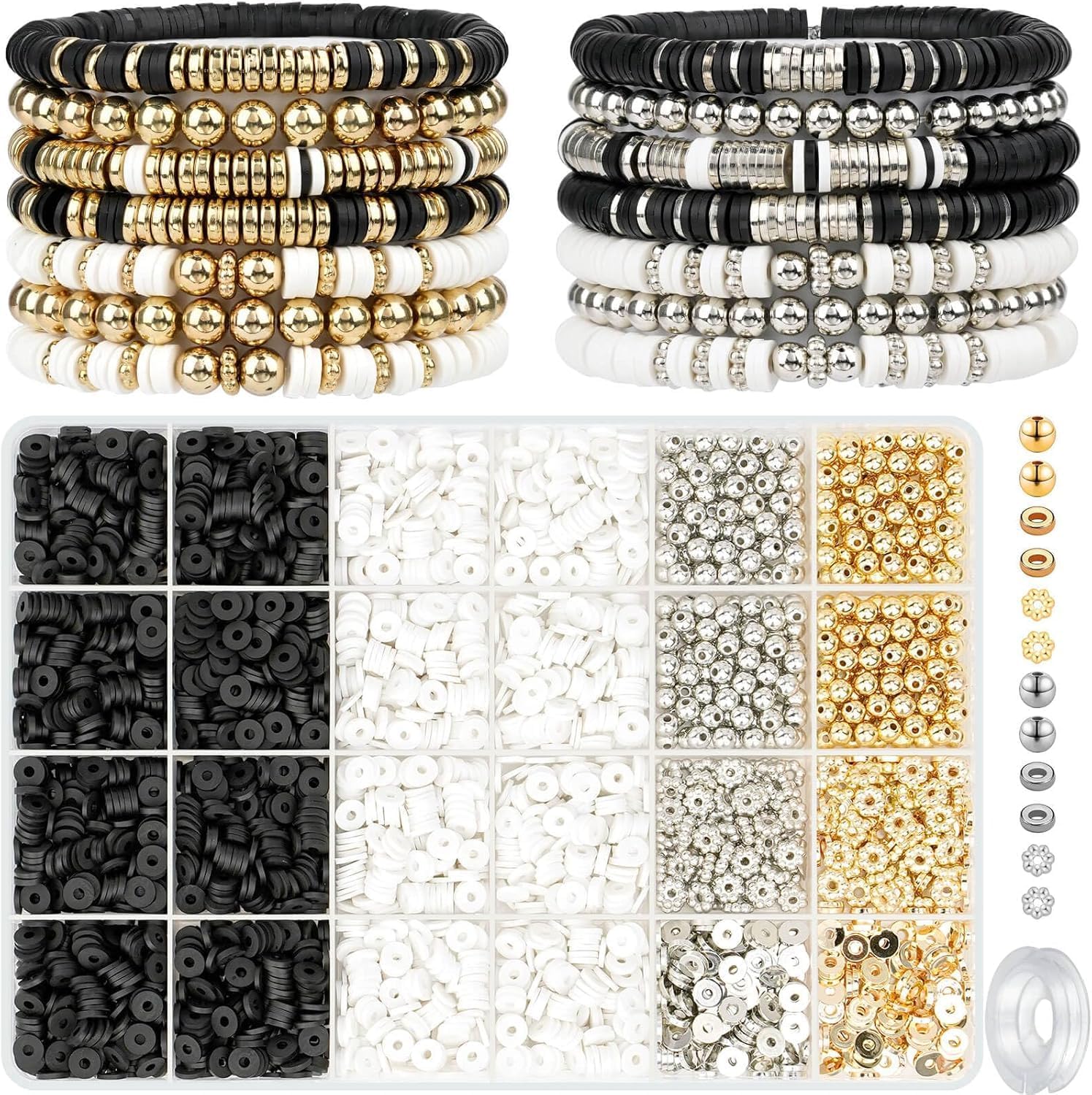Ptyism 3000+Pcs Clay Beads Bracelet Making Kit with String - Polymer Heishi Beads for DIY Charm Bracelet Kit DIY Arts and Crafts Birthday Gift