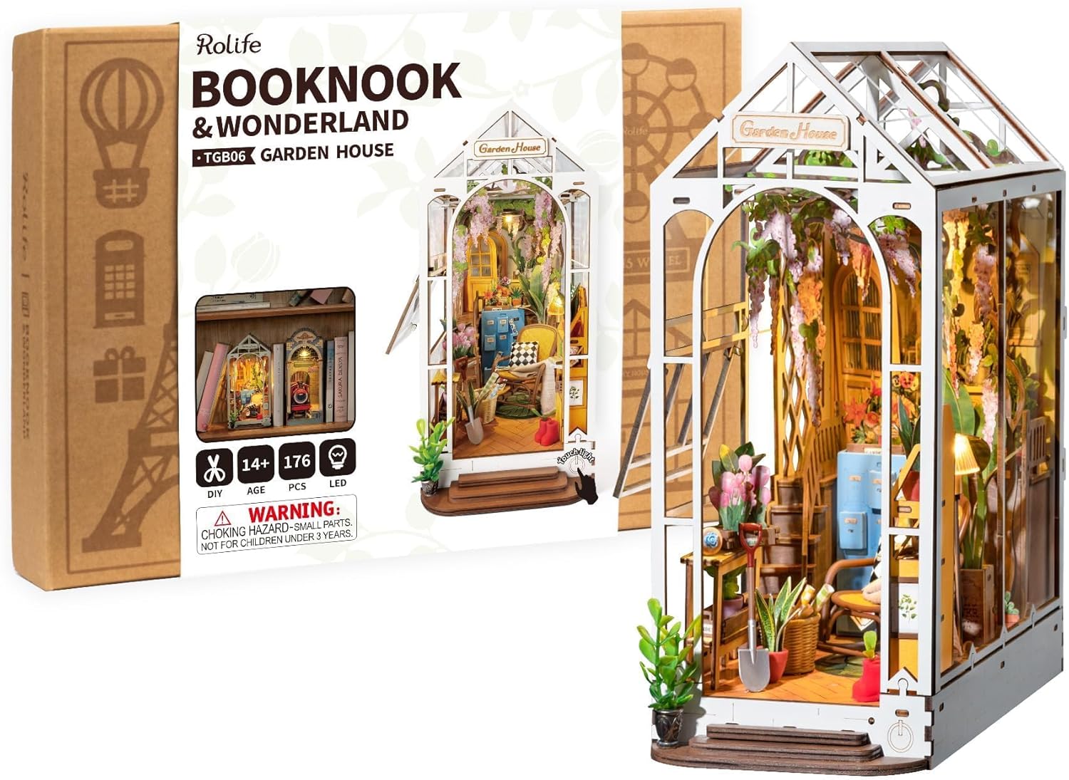Rolife DIY Book Nook Kits for Adults-Garden House Bookshelf Insert Booknook-3d Puzzle Dollhouse Room Decor for Teen Girls Boys Women Men