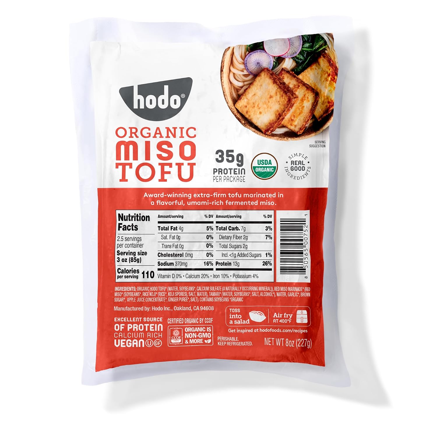 Hodo Miso Organic Tofu | 35g Protein per Package | Marinated in Flavorful, Umami-Rich Miso | Great in Air Fryer or Soup, Baked or Fried | Nutritious