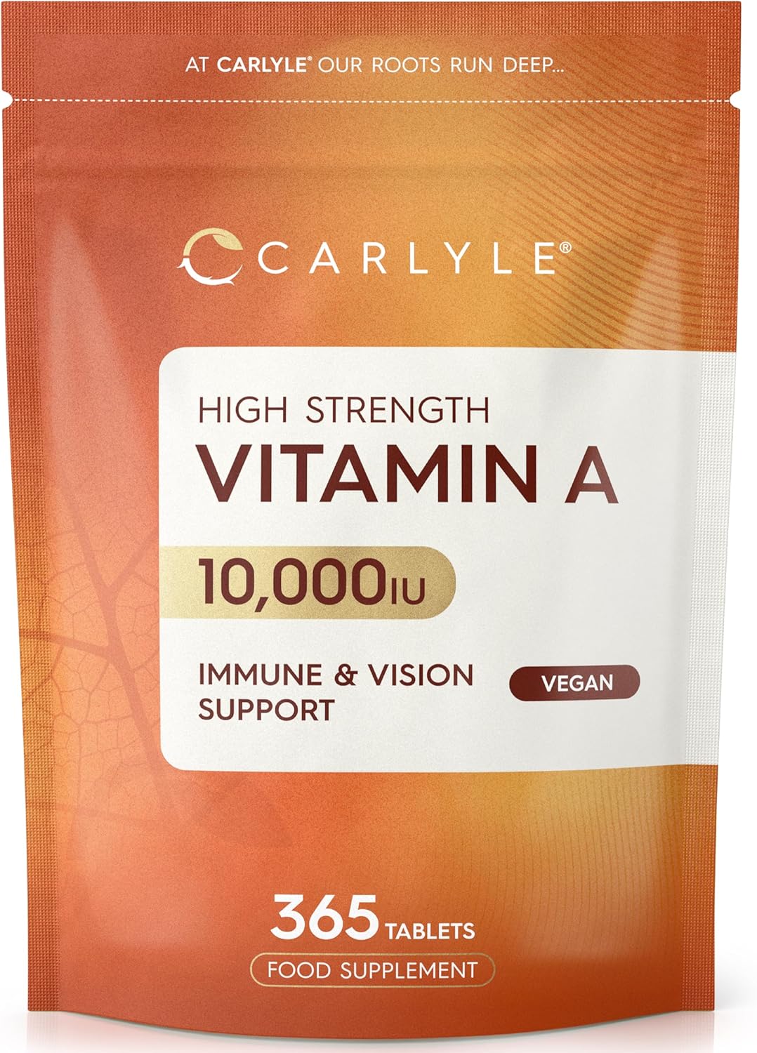 Vitamin A Tablets 10000 IU | 365 Count (1 Year Supply) | Vitamin A as Retinol Acetate | High Strength | Vegan and Vegatarian | by Carlyle