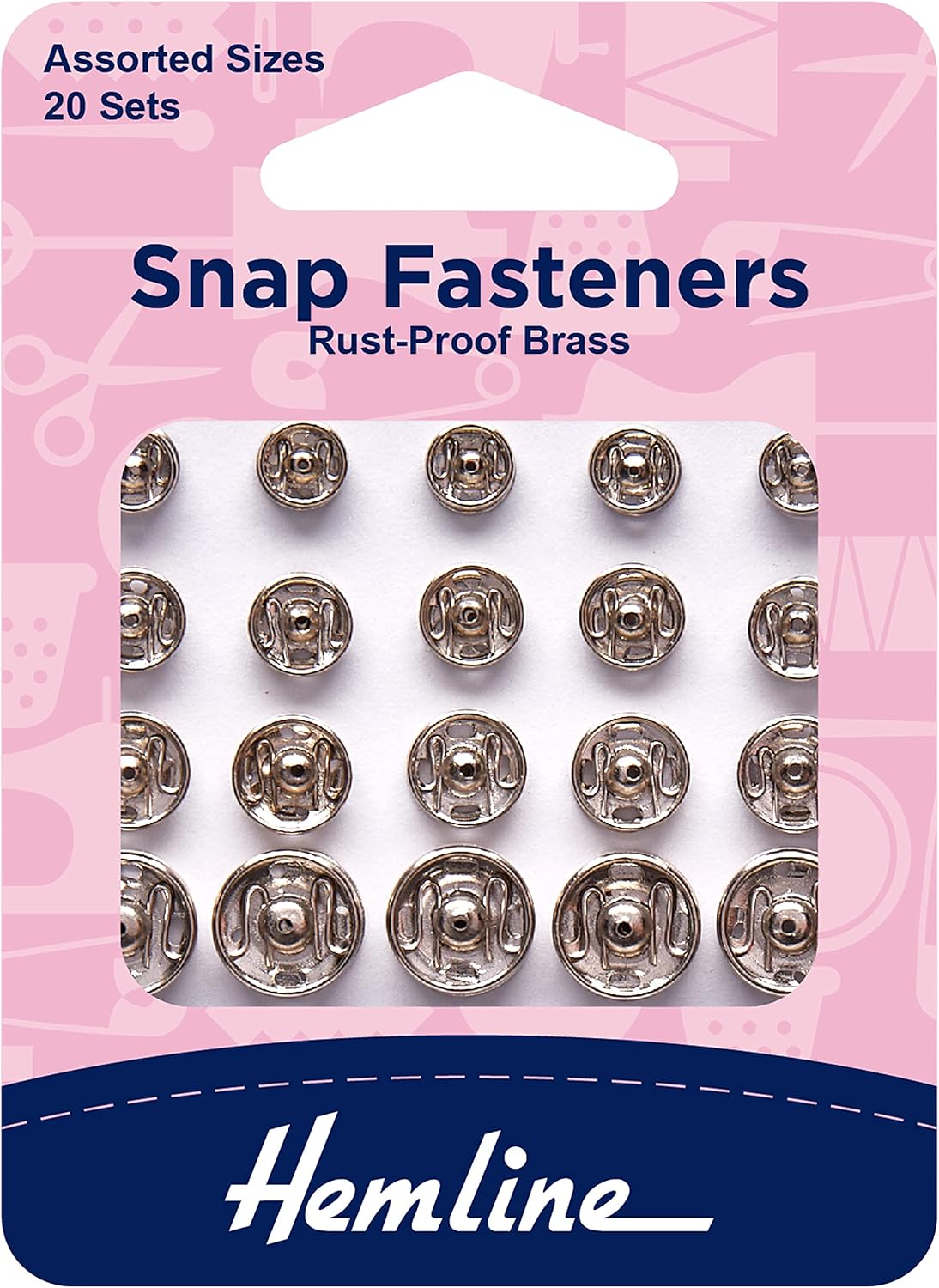 Hemline H420.99 Nickel Brass Rust Proof Sew On Snap Fasteners 6,7,9,11mm 20 Set