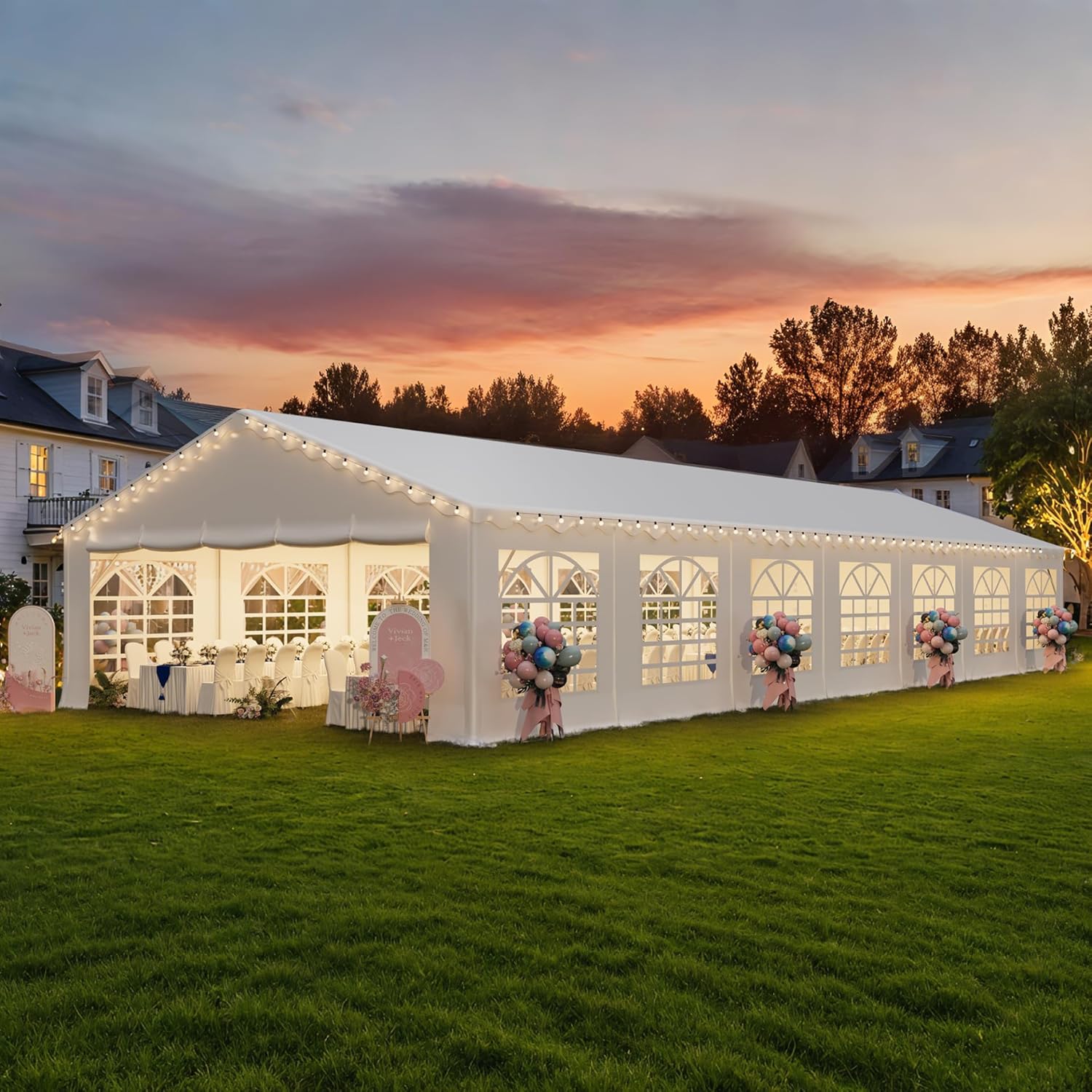 EROMMY 20x50FT White Party Tent, Heavy Duty Outdoor Event Canopy with Removable Sidewalls, Roll-Up Doors and Storage Bags, Large Gazebo Shelter for Weddings, Commercial and Backyard Use