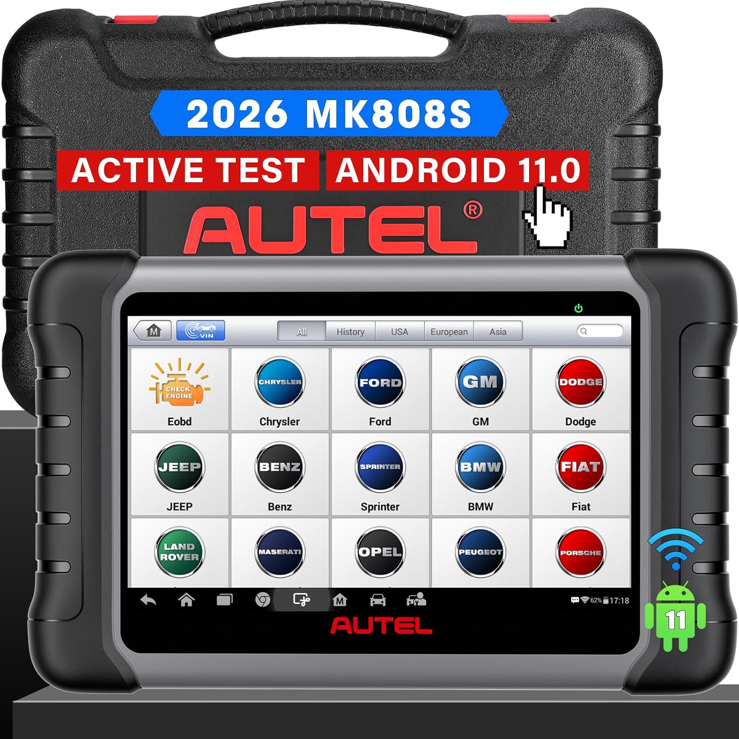 Autel Scanner MaxiCOM MK808S: 2026 Bidirectional Tool as MaxiCheck MX900 MK900BT MK808BT Pro MX808S 808Z, 28+ Service for 200+ Brands, 3000+ Active Test, All System Diagnose, Injector, FCA & SGW OS 11
