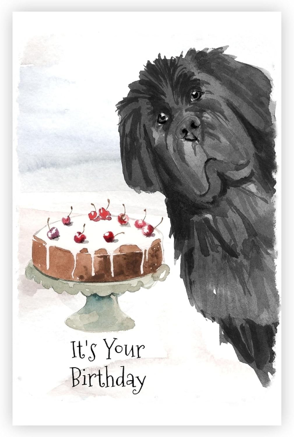 Black Newfoundland Dog Birthday Card, Black Newfie Dog Greetings Card.
