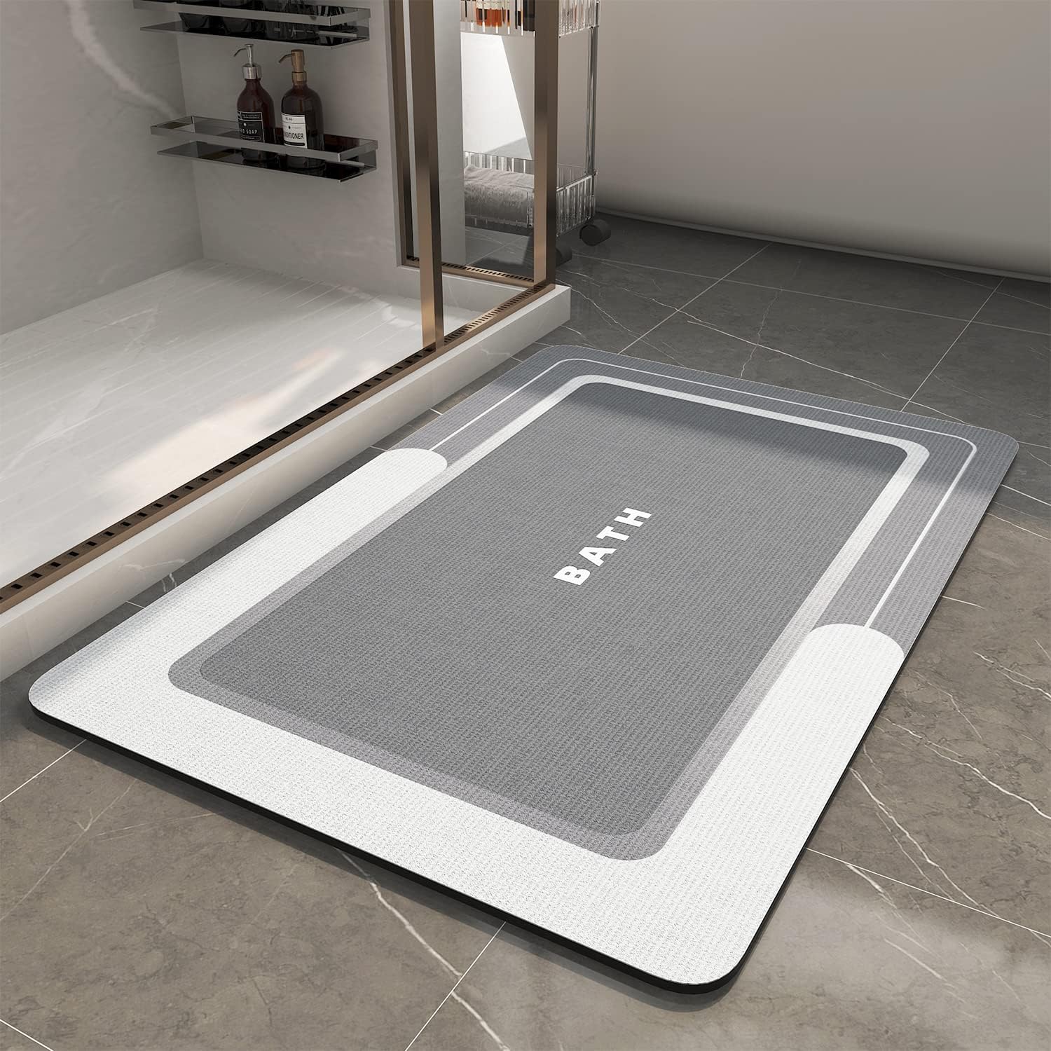 MontVoo-Bath Mat-Bathroom Mat Rug Non Slip Super Absorbent Stain Resistant Quick Dry Thin Bath Rug-Bath Mats for Bathroom Floor Bathtub Vanity-Bathmat Bath Rug Easy Care-17"x27" Grey