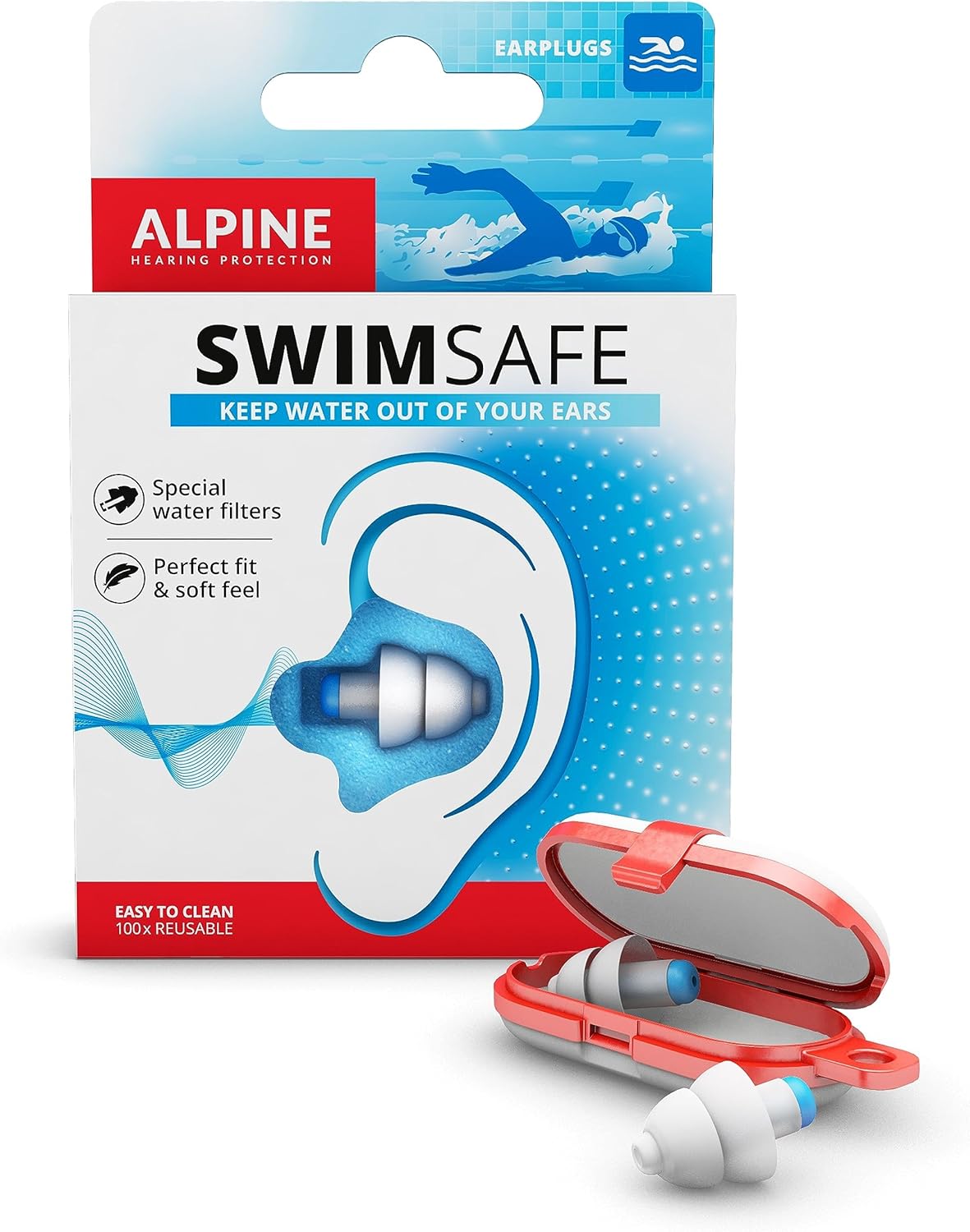 Alpine SwimSafe Adult Ear Plugs for Swimming - Ear Protection Against Water - Comfortable Waterproof Earplugs with Filter - Hyopoallergenic & Sustainable