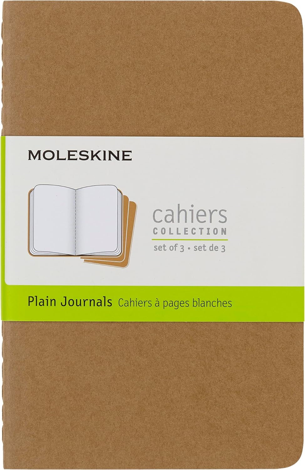 Moleskine Cahier Journal, Set 3 Notebooks with Plain Pages, Cardboard Cover with Visible Cotton Stiching, Colour Kraft Brown, Pocket 9 x 14 cm, 64 Pages