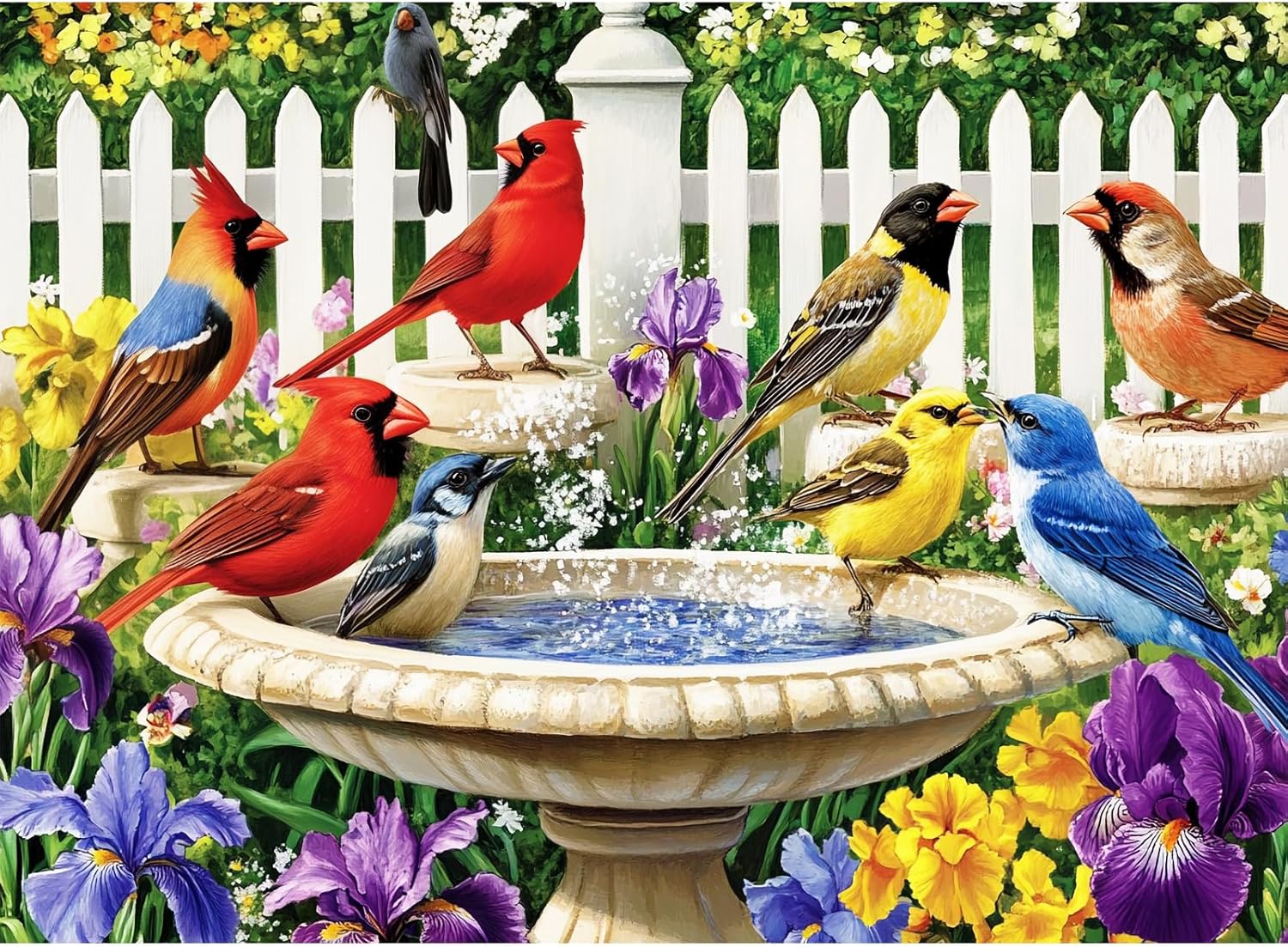500 Pieces Puzzle for Adults,Birds Bath Flower Fence Puzzle,Recycled Cardboard Animals Jigsaw Puzzle 500 Pieces,Challenging Game Home Decor Birthday Party Gift Toy for Adults Kids Seniors 20.5 * 15 in