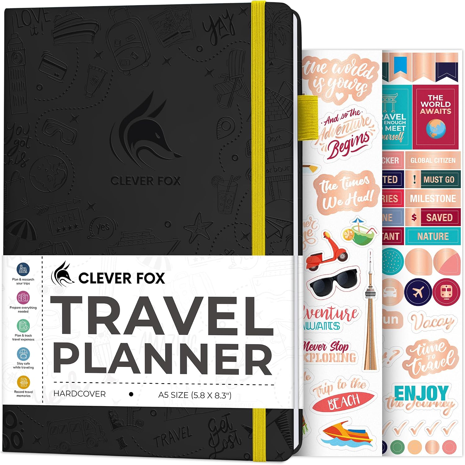 Clever Fox Travel Journal, Vacation Planner Organizer A5 Black