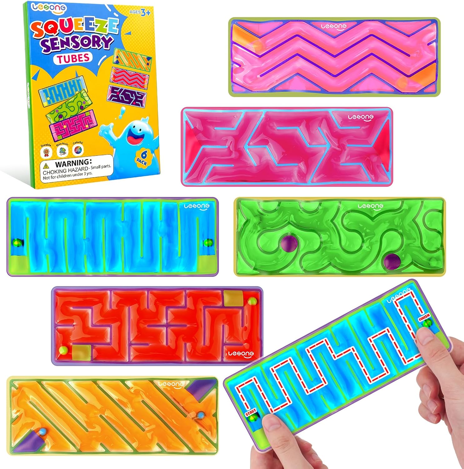 Squishy Sensory Fidget Autism Toys for Kids: Sensory Toys for Sepcial Need 6 Pack Maze - Quiet Fidget Sensory Filled Goo for Calming Down Classroom, Adult Office,Travel Essentials