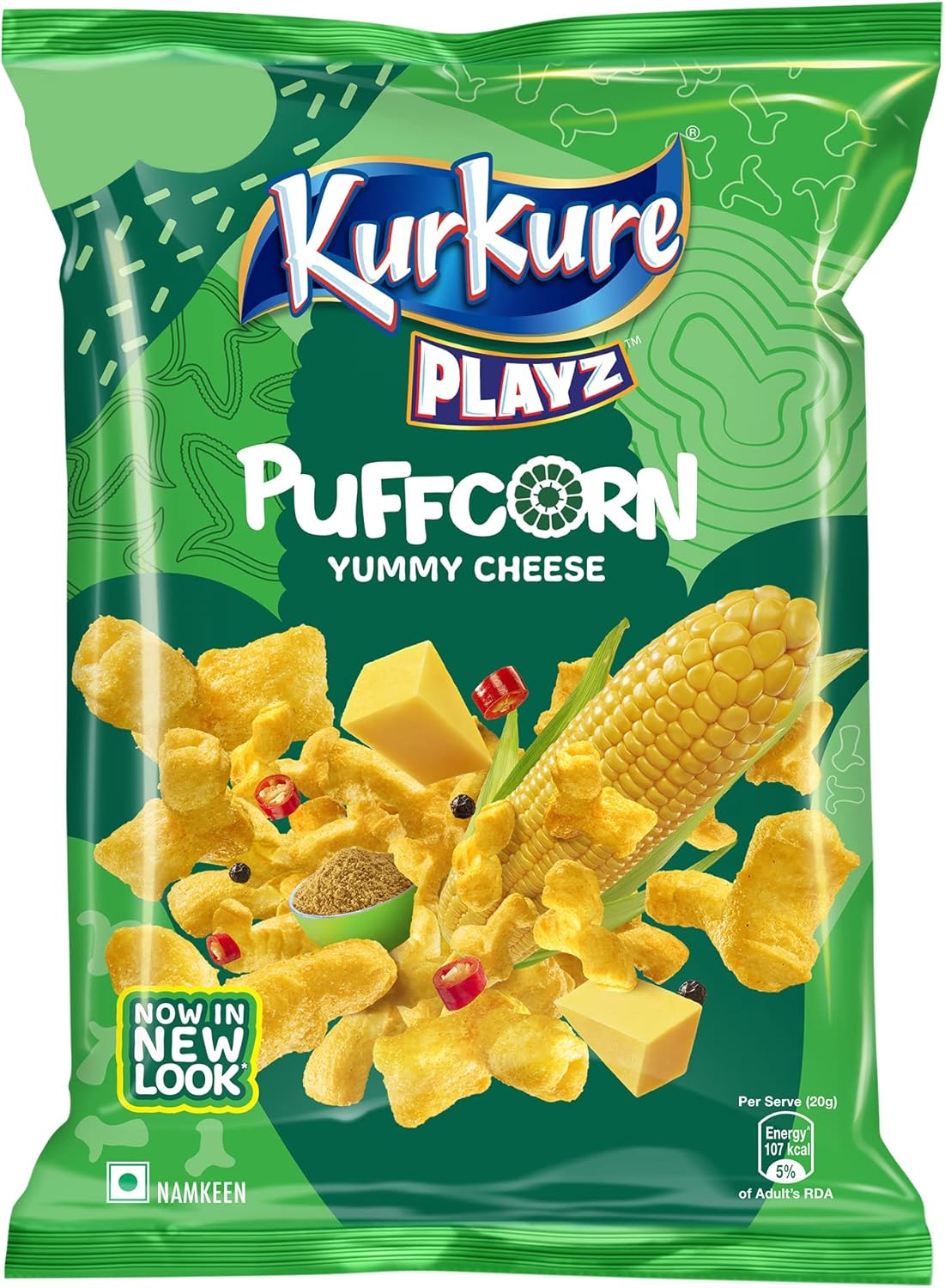Kurkure Namkeen-Puffcorn (Yummy Cheese) Pouch, 52/55 Gram (Weight May Vary)