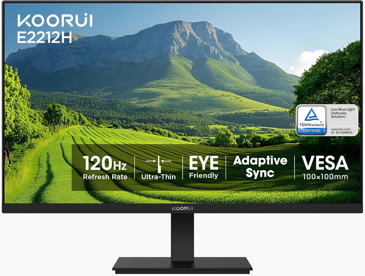 KOORUI 22 Inch Computer Monitor FHD 120Hz VA VESA Low Blue Light, E2212H