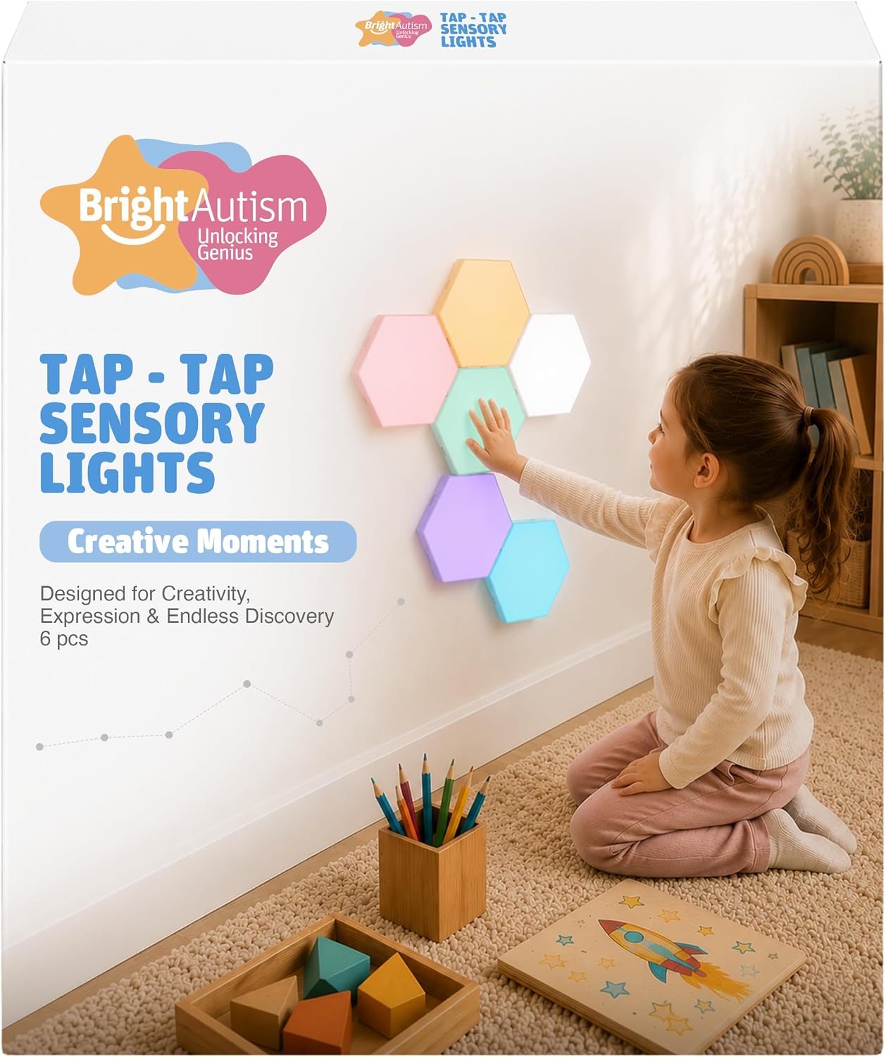 Bright Autism Tap-Tap Touch Sensory Lights, Dimmable 6-Piece Set for Kids