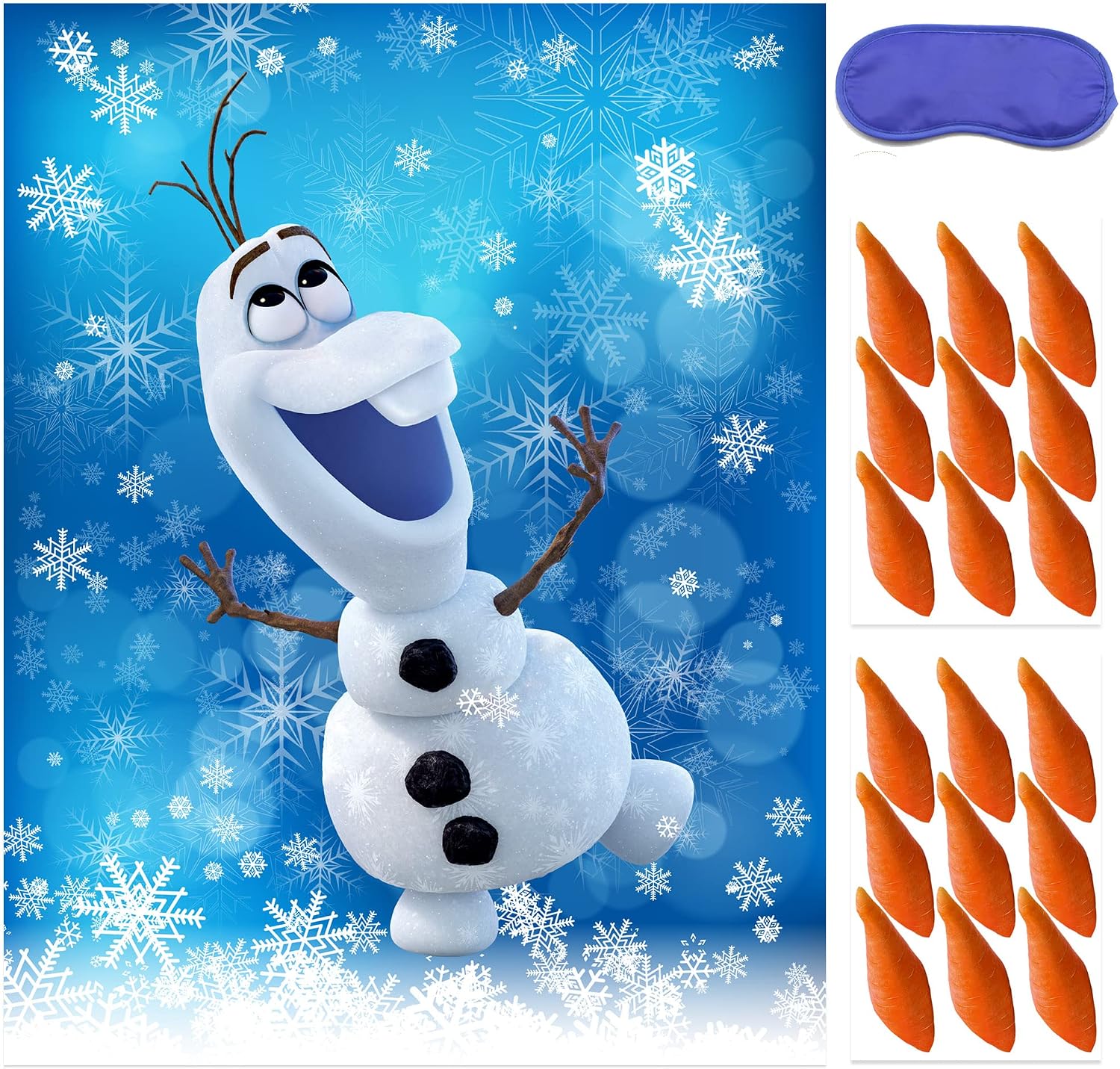 Froze Christmas Party Pin The Nose on The Olaf Party Game for Kids Olaf Pin Game with Reusable Stickers Birthday Shower Party Supplies Activities
