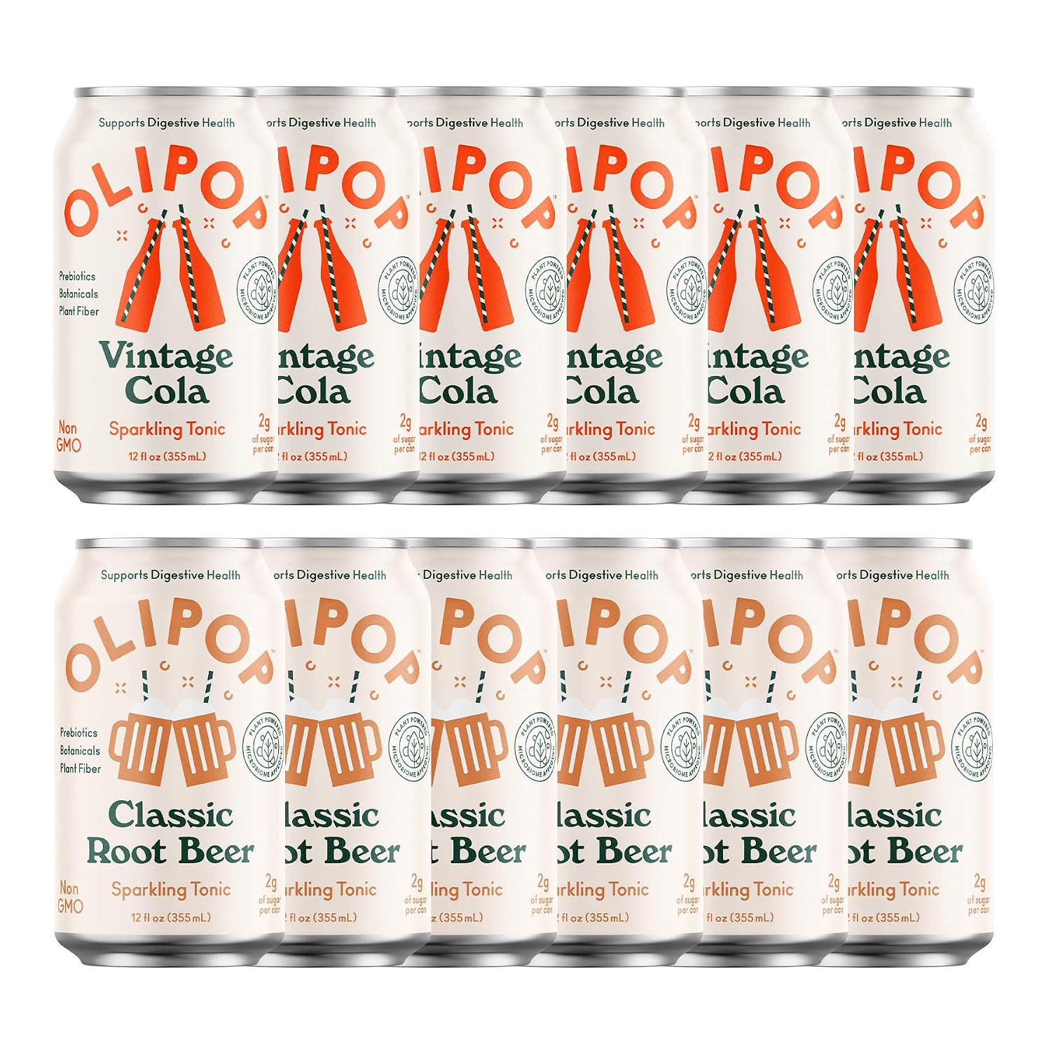 OLIPOP - Old School Classics Variety Pack, Healthy Soda, Prebiotic Soft Drink, Aids Digestive Health, High Fiber, Low Calorie, Low Sugar (12 oz, 12-Pack)