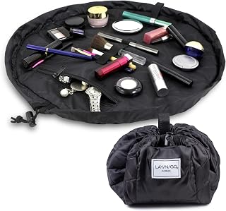 Lay-n-Go Cosmo Drawstring Cosmetic Pouch & Makeup Bag Organizer, Toiletry Bag for Travel, Gifts, and Daily Use, 20 inch, Black