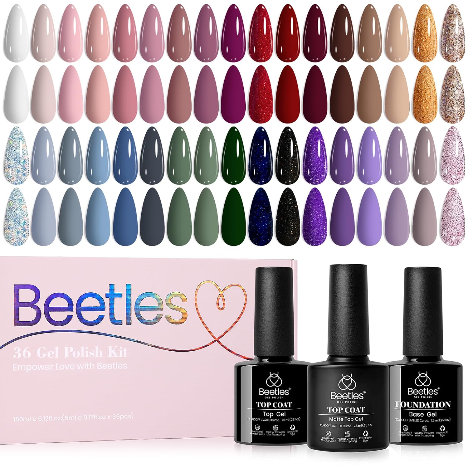 Beetles Gel Nail Polish Set 36 Colors Neutral Elegance Gel Polish Kit