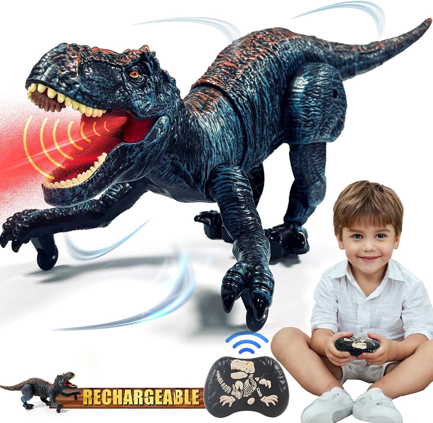Sunrad Remote Control Dinosaur Toys for Kids 3-5 4-7 8-12 Year Old, Electronic RC Robot Dinosaur with Spray & Light & Roar, Realistic Walking T-Rex Toys Birthday Gifts for Boys Girls