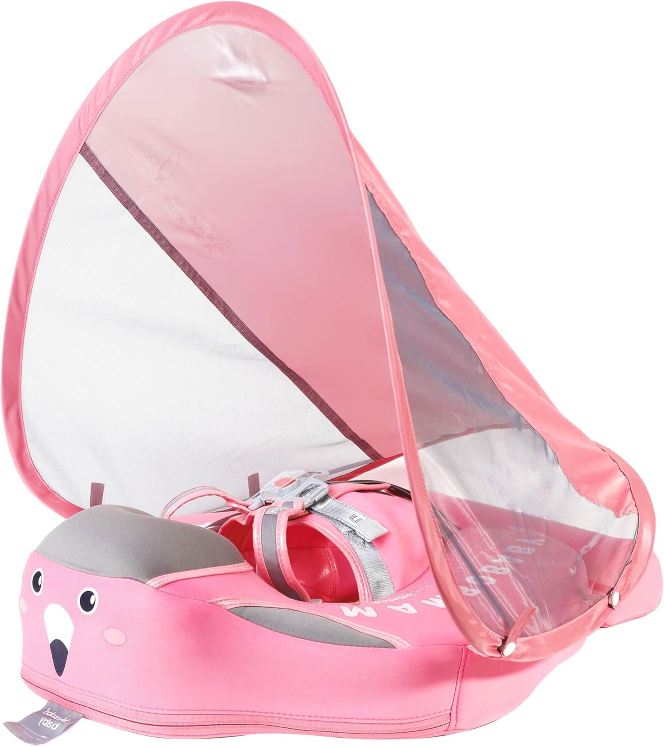 Mambobaby Non-Inflatable Baby Pool Float with UPF 50+ Sun Canopy, Anti-Flip Infant Swimming Float with 5-Point Safety Harness, Baby Beach Essentials for 3-24 Months Infants & Toddlers, Puncture-Proof