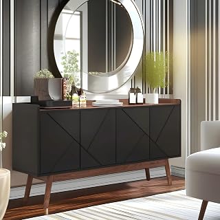 NicBex Modern Storage Cabinet, 55 inch Sideboard with Pop-up Doors, Wooden Buffet Cabinet for Entryway, Living Room, Black