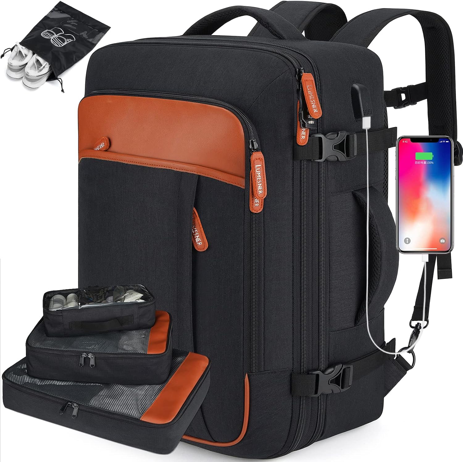 Lumesner Carry on Backpack, Extra Large 40L Flight Approved Travel Backpack for Men & Women,Expandable Large Suitcase Backpacks