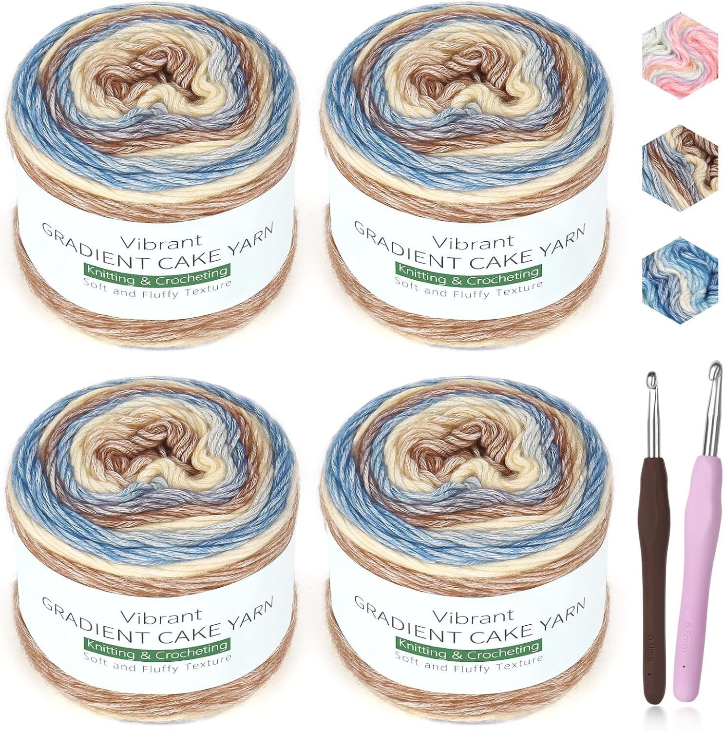 Katech Fairyland Yarn for Crocheting Knitting-Gradient Yarn Cake-4 Pack of 100g/3.52 oz-Soft DK Light Weight #3-60% Cotton 30% Acrylic 10% Wool-Perfect for Scarves, Shawls, Blankets and Garments(A)