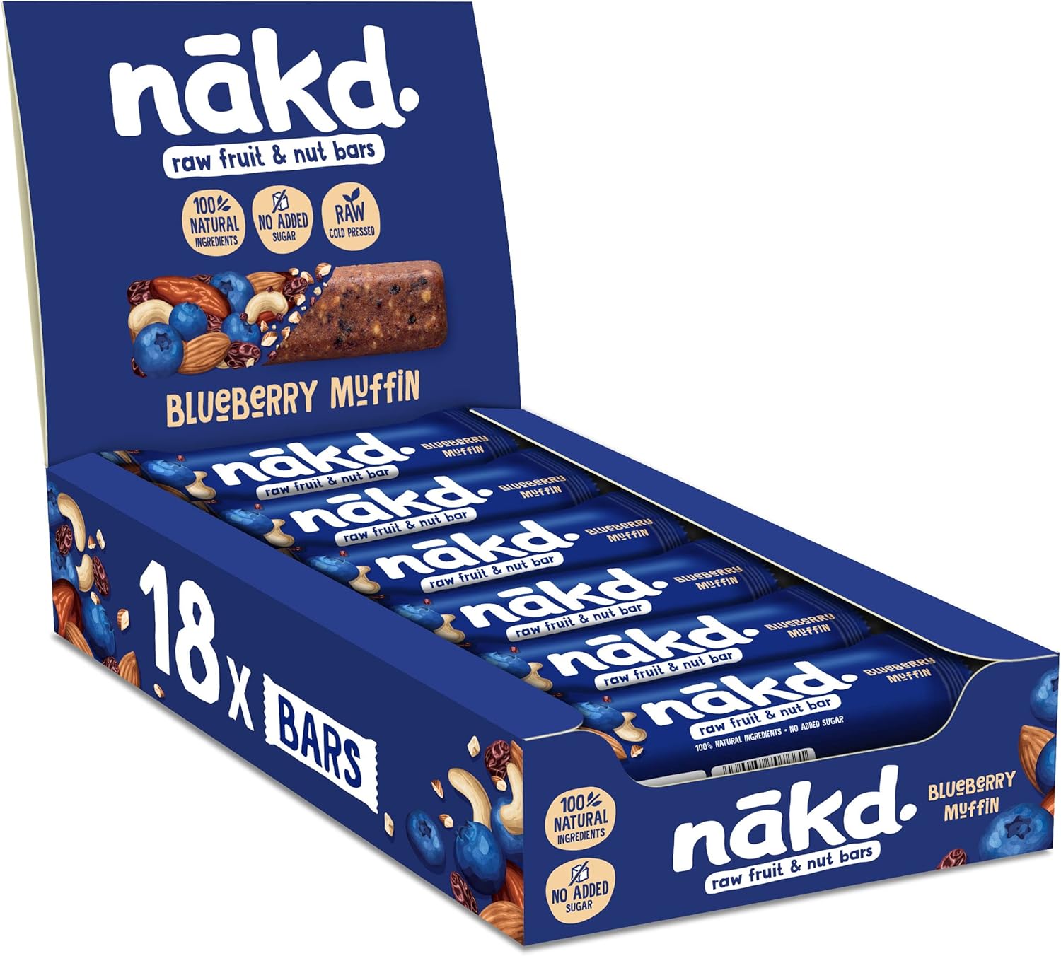 Nakd Blueberry Muffin Natural Fruit & Nut Bars - Vegan - Healthy Snack - Gluten Free - 35g x 18 bars