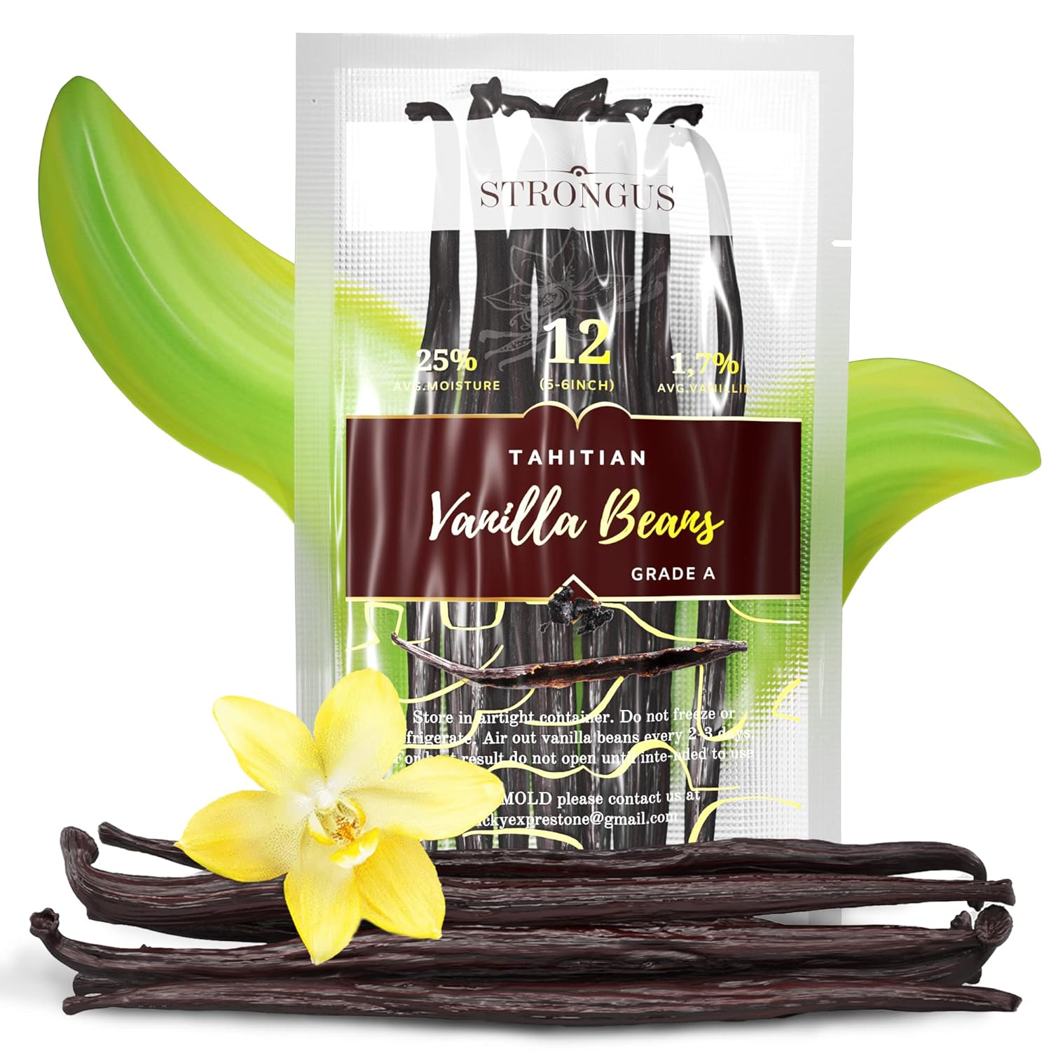 12 Large Tahitian Vanilla Beans - Vacuum Sealed Grade A Vanilla Pods - Rich, Creamy Flavor & Aroma - Ingredients for Baking, Homemade Extract, Paste, Brewing, Coffee, Cooking - 12-Pack