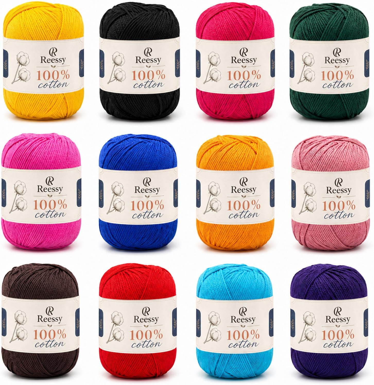 Pure Cotton Yarn for Crocheting, 12 Color of 45g/1.59oz 160m/175Yards (1920m/2100Yards Total) # 2 Sport Weight Soft Cotton Crochet Yarn for Baby Clothes, Knitting & DIY Crafts(B)