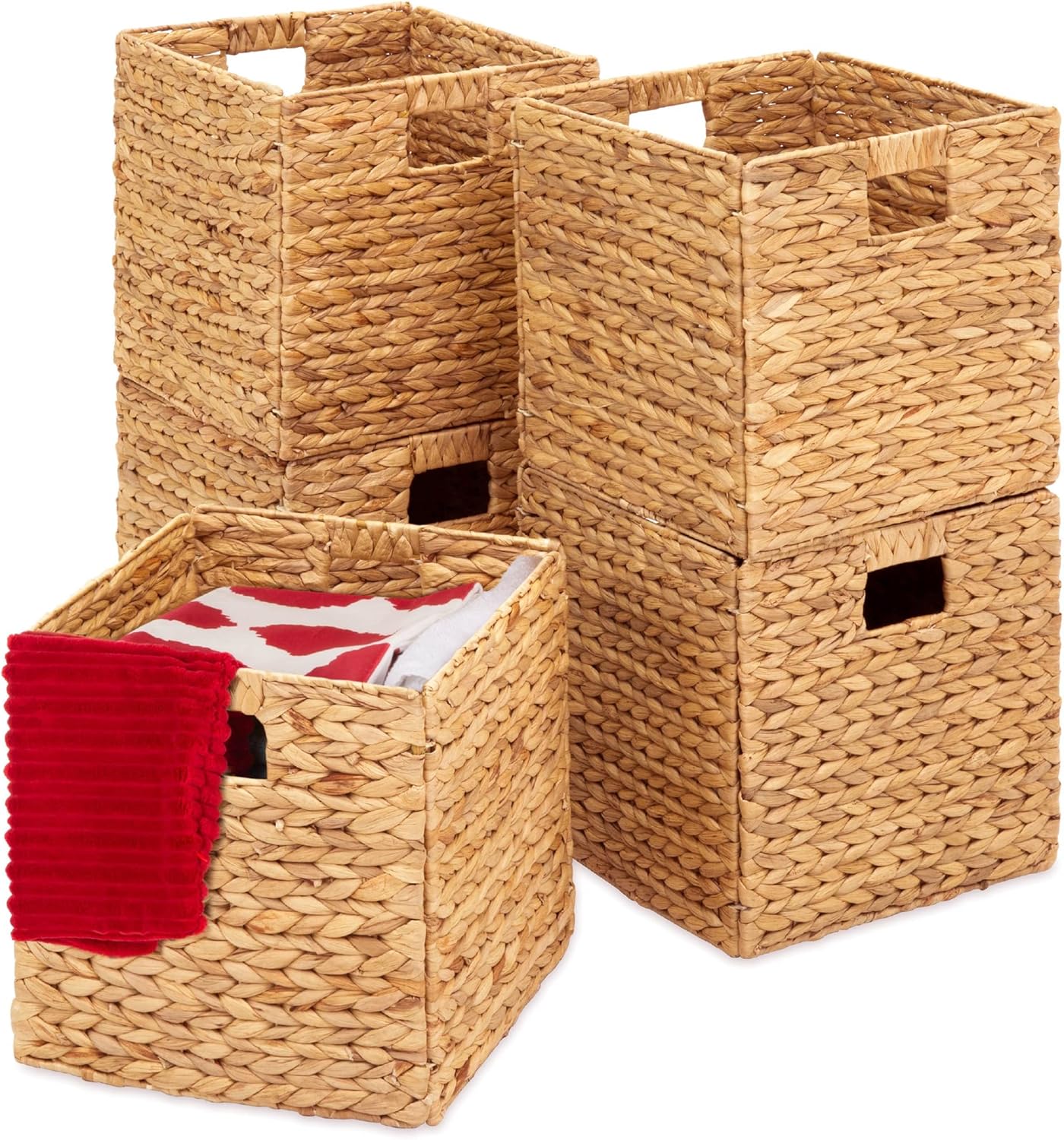 Best Choice Products 10.5x10.5in Hyacinth Baskets, Rustic Set Of 5 Multipurpose Collapsible Storage Organizer, Handwoven Laundry Totes for Bedroom, Living Room, Shelves - Natural