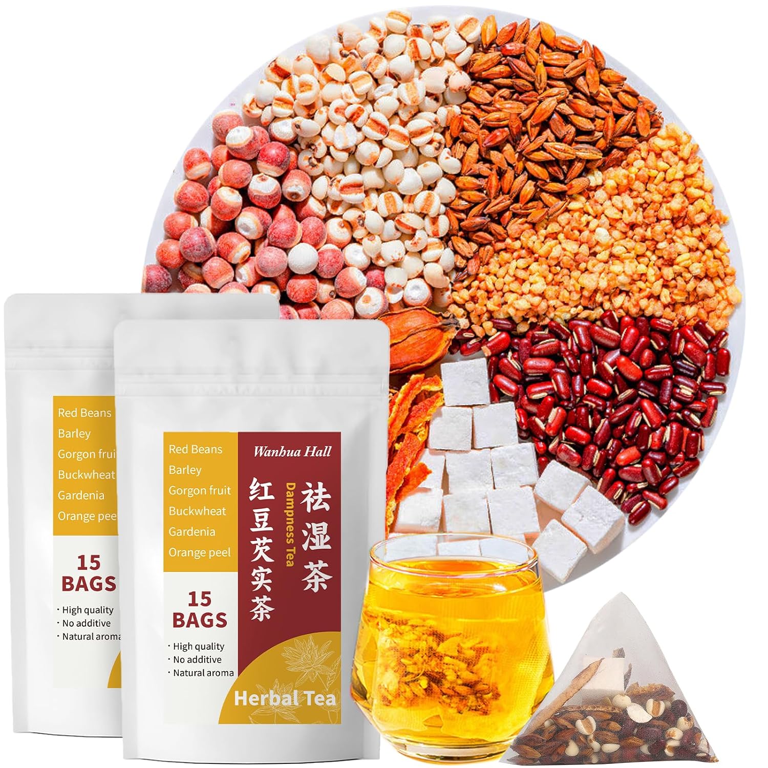 Shiqing Tea Red Bean Coix Seed Tea Dampness Removing Barley Gorgon Orange Peel Buckwheat 10.5oz/300g(30bags) Chinese Herbal Tea Dampness Clearing 祛湿茶 除湿茶 红豆薏米芡实茶