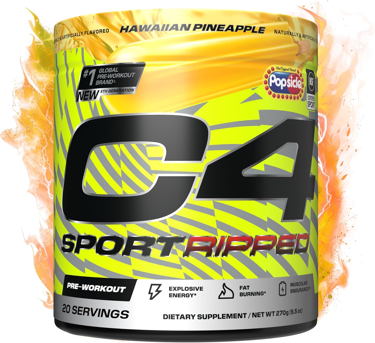 Cellucor C4 Ripped Sport Pre Workout Powder - NSF Certified for Sport - 200mg Caffeine + Cayenne Extract + Carnitine Tartrate + Beta-Alanine - Hawaiian Pineapple, 20 Servings
