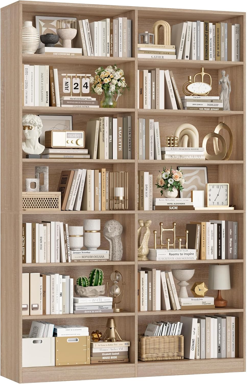 FirFurd Bookcase 212cm Oak Bookshelf 7-Tier Tall Living Room Bookcases